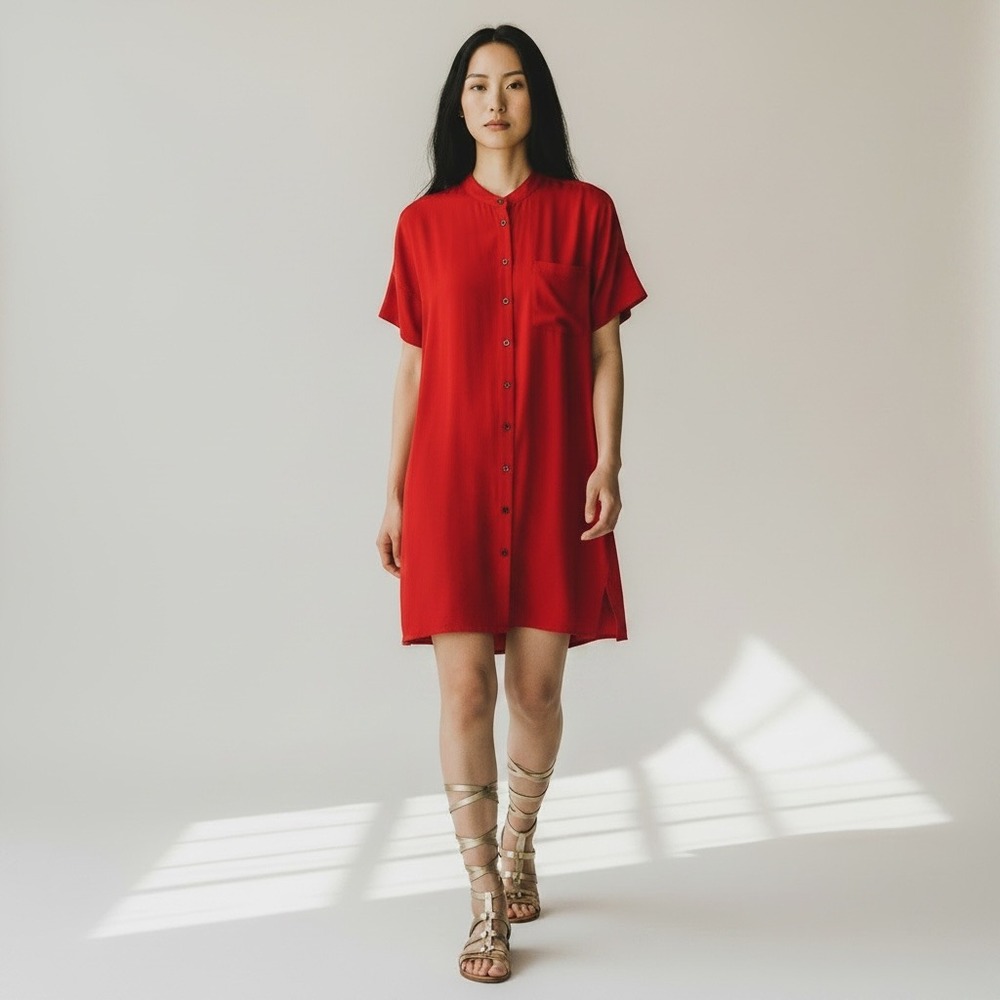 Anthropologie Madewell 100% Silk Old Money Flowy Pockets Cape Dress S Orange Red